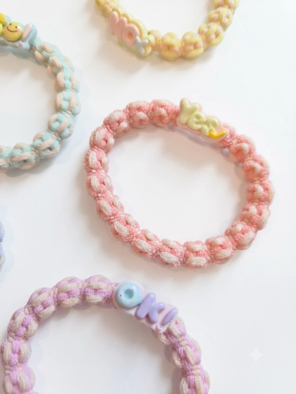 Pastel Braided Letter Bead Hair Ties for Kids - Set of 5